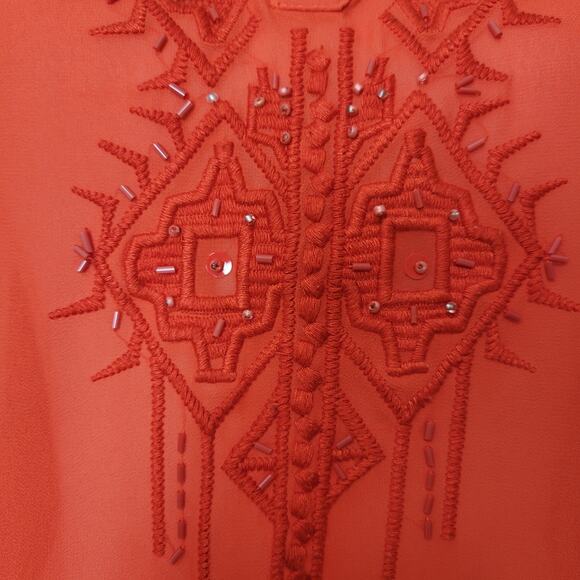 EUC Lane Bryant 18/20 Boho Peasant Beaded Embroidered Tasseled Sheer Blouse - Picture 3 of 15